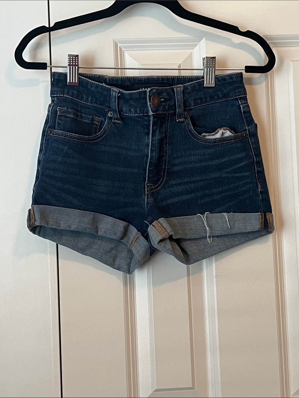 Aeropostale Dark Blue Rolled-Cuff Denim Shorts